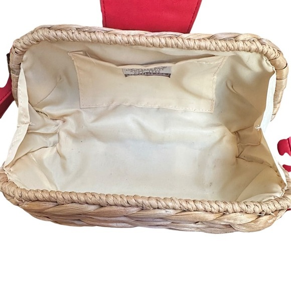 Sun N' Sand Purse Mini Crossbody Woven Straw Faux Leather Red Bag Bamboo Buckle - Picture 10 of 12